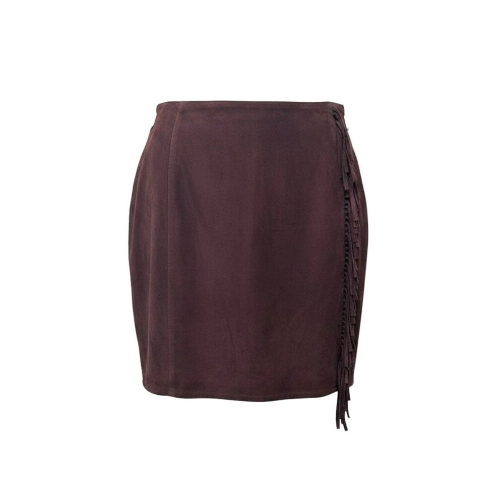 Vintage Laundry Real Suede Fringe Skirt 10 ✨ Brown Leather Western Boho